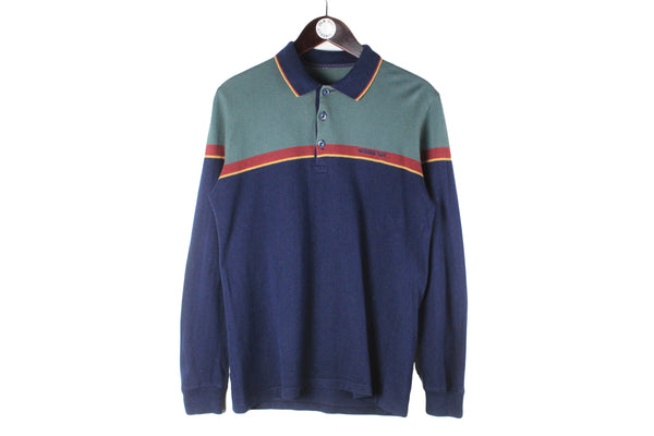 Vintage Adidas Long Sleeve Polo T-Shirt Medium collared 80s sweatshirt small logo sport style jumper 