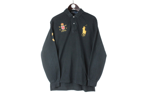 Vintage Polo by Ralph Lauren Rugby Shirt Medium black collared jumper sweatshirt 90s 