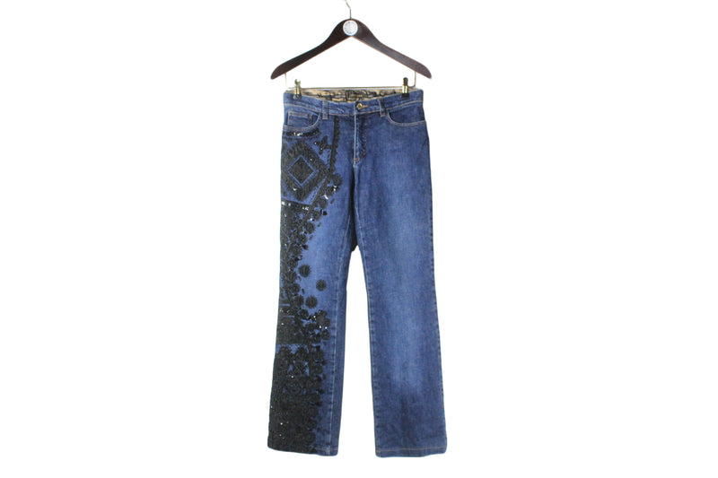 Roberto Cavalli Jeans Women's W 29 L 30 blue floral abstract pattern authentic denim pants