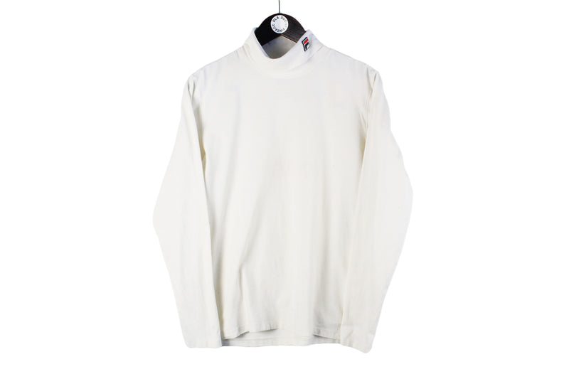 Vintage Fila Sweatshirt Small white line turtleneck 90s retro sport jumper Italia brand