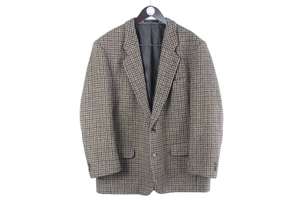 Vintage Harris Tweed Blazer XXLarge wool plaid pattern 90s retro heavy jacket classic university school teacher jacket  college style USA 