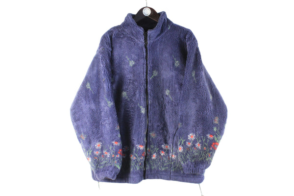 Vintage Fleece Full Zip Large floral pattern authentic heavy sweater 90s retro jumper winter outdoor cozy pullover