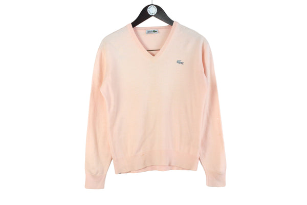 Vintage Lacoste Sweater Small pink v-neck pullover 90s retro sweater