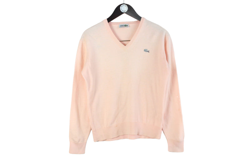 Vintage Lacoste Sweater Small pink v-neck pullover 90s retro sweater