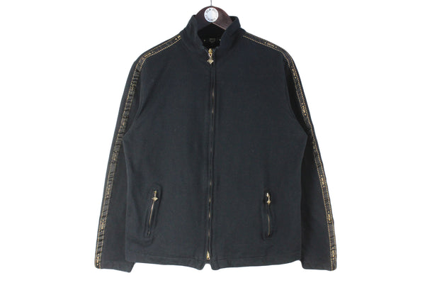 Vintage MCM Sweatshirt Full Zip Women's 44 black sleeve logo sweatshirt 90s luxury authentic jacket cotton