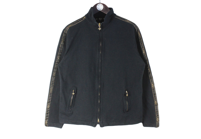 Vintage MCM Sweatshirt Full Zip Women's 44 black sleeve logo sweatshirt 90s luxury authentic jacket cotton