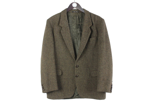 Vintage Harris Tweed Blazer XLarge brown 2 buttons 90s retro wool jacket classic casual wear university jacket