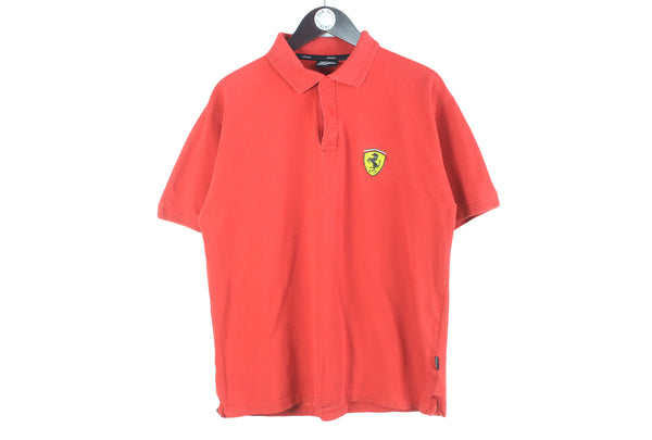 Vintage Ferrari T-Shirt Large red small logo 90s retro sport style Formula 1 Scuderia Michael Schumacher short sleeve polo t-shirt
