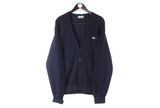 Vintage Lacoste Cardigan XLarge navy blue 90s retro wool sweater made in France casual style