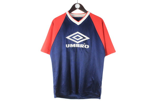 Vintage Umbro T-Shirt Large jersey 90s retro big logo sport style polyester shirt