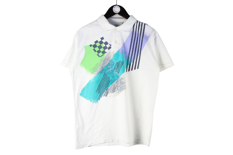 Vintage Hugo Boss Polo T-Shirt Small / Medium white abstract pattern 90s authentic retro sport line tennis shirt