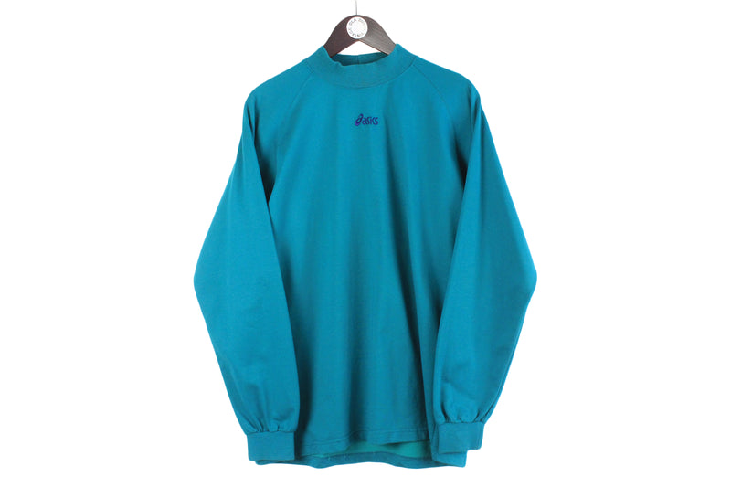 Vintage Asics Sweatshirt Large turtleneck sport style small center logo 90s retro Japan brand classic jumper