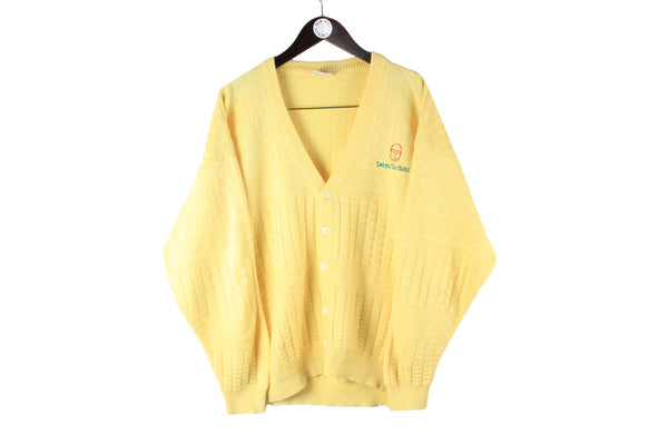 Vintage Sergio Tacchini Pullover Large yellow cardigan 90s retro sport tennis style Italian brand streetwear