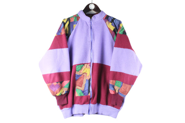 Vintage Fleece Full Zip Women's Medium purple abstract pattern 90s retro sport style sweater ski wear jumper