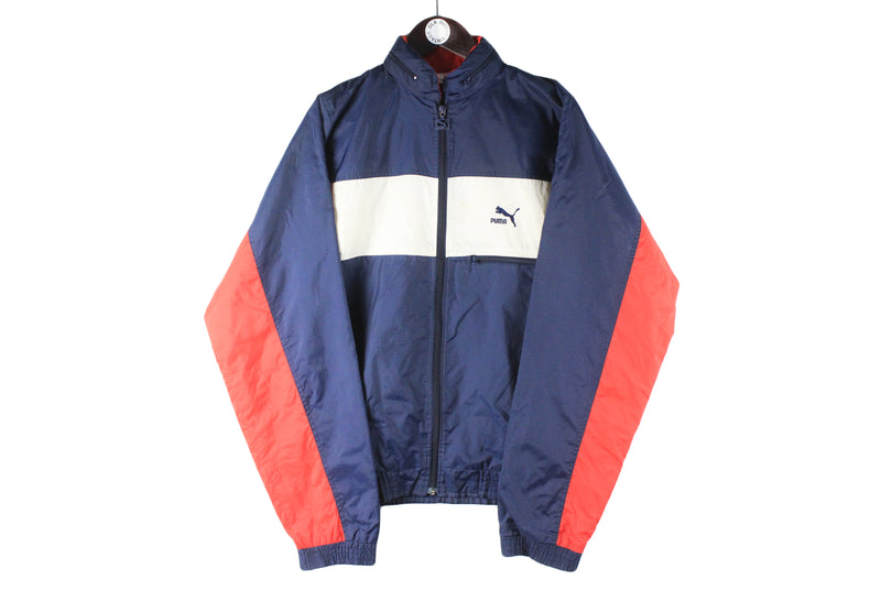 Vintage Puma Track Jacket Large navy blue red 90s retro sport style windbreaker classic jacket