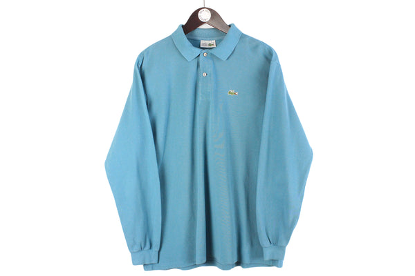 Vintage Lacoste Long Sleeve Polo T-Shirt Medium blue collared tennis made in France 90s retro shirt 