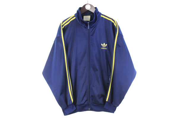 Vintage Adidas Tracksuit XLarge navy blue green acid style classic 3 stripes pattern track jacket and sport pants suit 90s