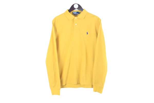 Vintage Ralph Lauren Long Sleeve Polo T-Shirt Medium yellow small logo 90s retro sport style casual classic hip hop authentic tennis shirt
