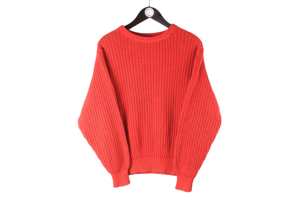 Vintage United Colors of Benetton Sweater Small red crewneck jumper 90s retro casual made in Italy pullover