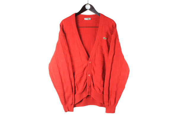 Vintage Lacoste Cardigan XLarge red 90s pullover casual made in France sport style winter jumper