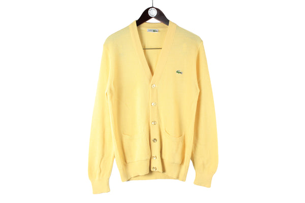 Vintage Lacoste Cardigan Medium yellow 90s retro sport style made in France v-neck sweater
