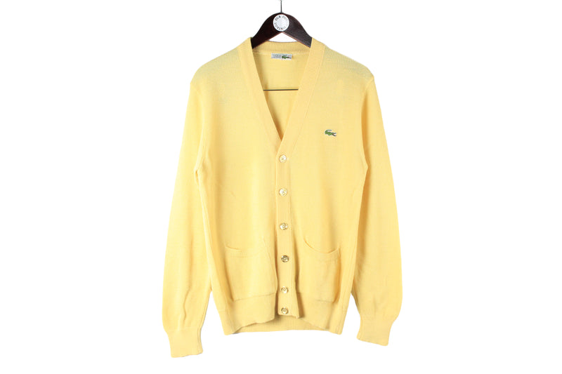 Vintage Lacoste Cardigan Medium yellow 90s retro sport style made in France v-neck sweater