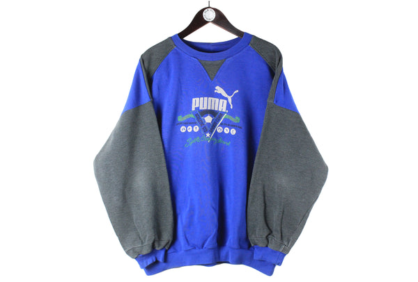 Vintage Puma Sweatshirt Large Oversized blue gray big logo 90s retro crewneck sport style jumper