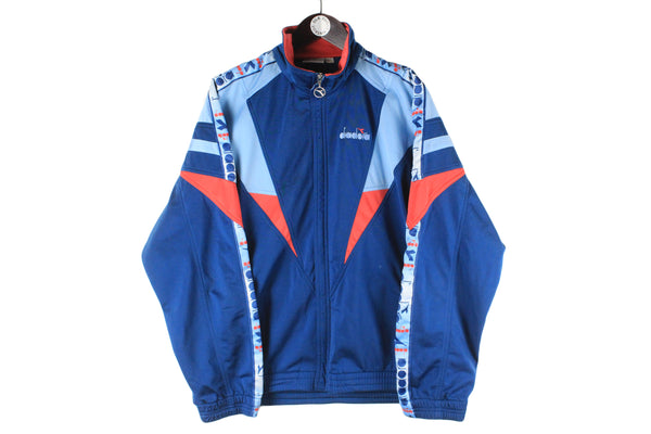 Vintage Diadora Track Jacket Large blue full zip 90s retro style sleeve logo windbreaker 