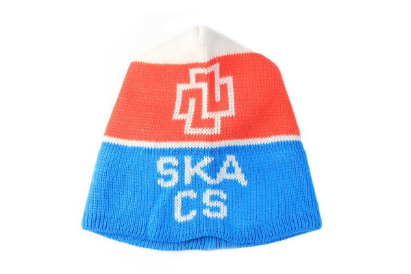 Vintage SKA CS Hat ski style retro classic 80s sport  Suisse Credit Association red blue white winter ski style hockey