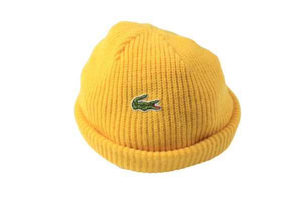 Vintage Lacoste Beanie Hat made in France beanie 90s retro small logo casual bright yellow winter hat