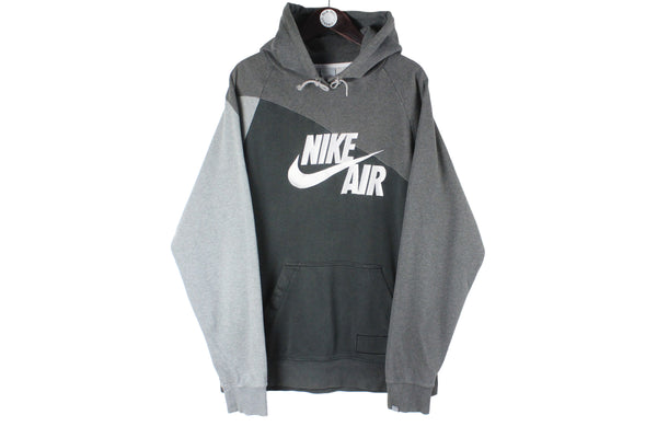 Vintage Nike Hoodie XLarge big logo 00s gray black hooded sweatshirt 