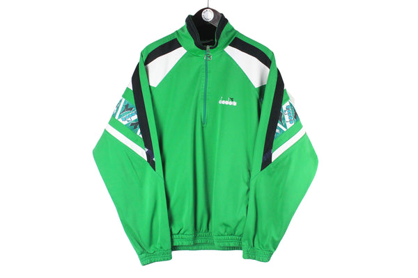 Vintage Diadora Sweatshirt 1/4 Zip Large / XLarge green small logo 90s retro sport style jumper track jacket