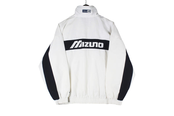 Vintage Mizuno Track Jacket Small big logo white 90s retro big embroidery spellout logo Japan brand windbreaker