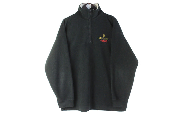 Vintage Guinness Fleece 1/4 Zip Large black small logo 90s retro stout beer Irish classic sweater