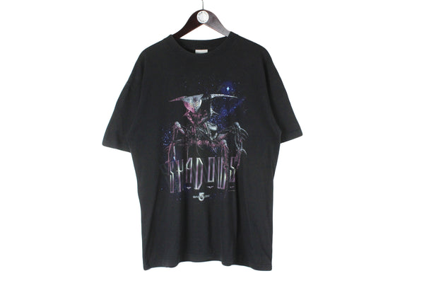 Vintage Babylon 5 Shadows 1997 Warner Bros T-Shirt Large cartoon 90s retro Cosmic galactic authentic oversized shirt