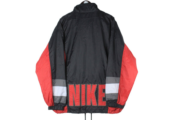 Vintage Nike Jacket Large black red big logo 90s retro windbreaker sport style