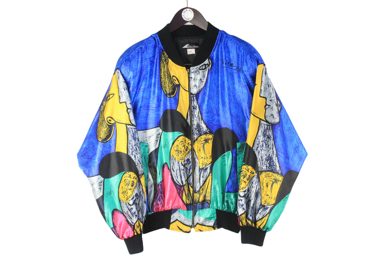 Vintage Picasso Jacket Women’s Large abstract pattern 90s retro luxury print full zip bomber