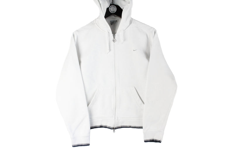 Vintage Nike Hoodie Full Zip Women’s Medium white hooded jumper 90s retro style small swoosh logo