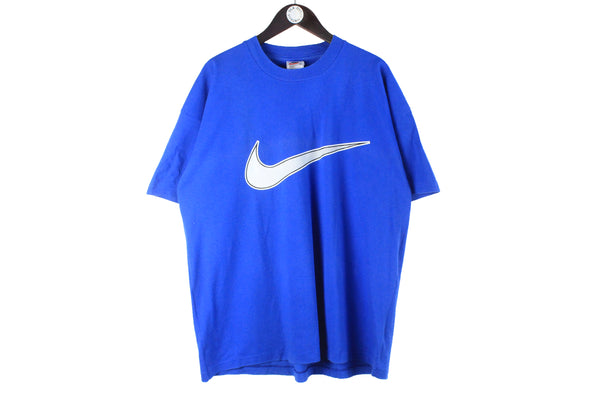 Vintage Nike T-Shirt XLarge blue big swoosh logo 90s retro sport style cotton shirt 