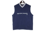 Vintage New York University Vest Large sleeveless v-neck sweatshirt 90s retro NYU big logo embroidery spellout jumper