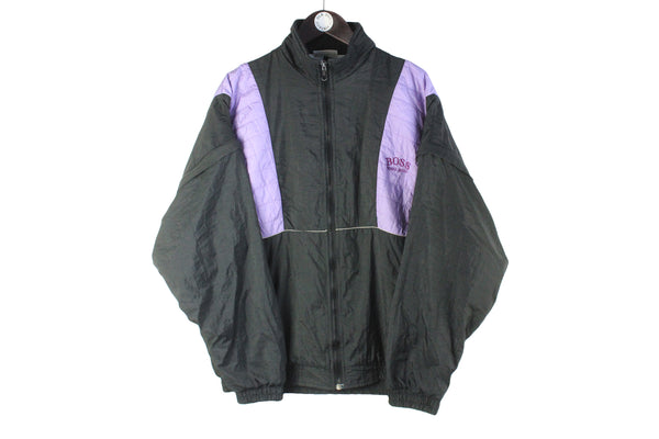 Vintage BOSS Tracksuit Large black purple Hugo Boss Sport 90s retro track jacket and sport pants suit