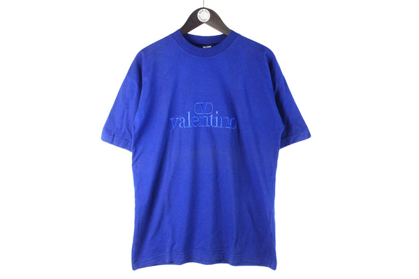 Vintage Valentino T-Shirt Medium / Large blue bootleg embroidery logo 90s retro classic cotton shirt
