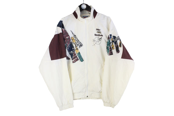 Vintage Reebok Track Jacket XLarge tennis abstract pattern 90s retro style sport wear UK classic windbreaker