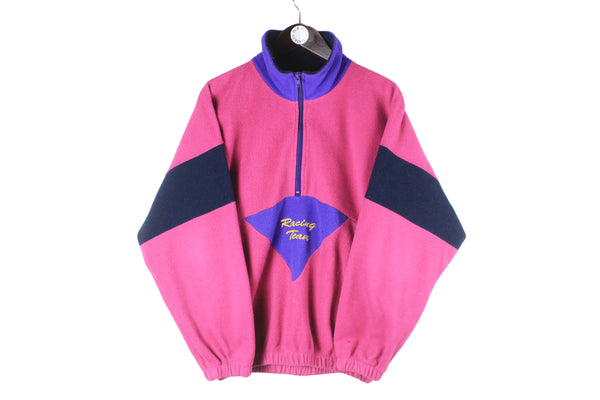 Vintage Fleece Half Zip Medium pink racing team 90s retro sport style outdoor trekking jumper oversized sweater