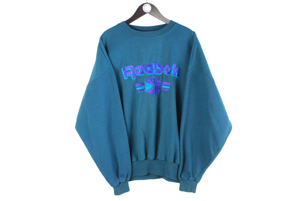 Vintage Reebok Sweatshirt XLarge blue 90s retro big logo crewneck sport style crazy pattern jumper