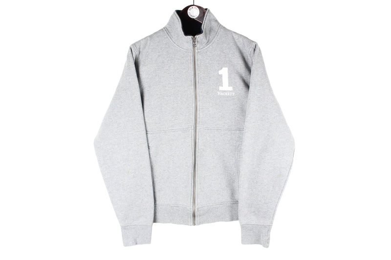 Hackett Sweatshirt Full Zip Large gray big logo authentic minimalistic casual polo wear jumper