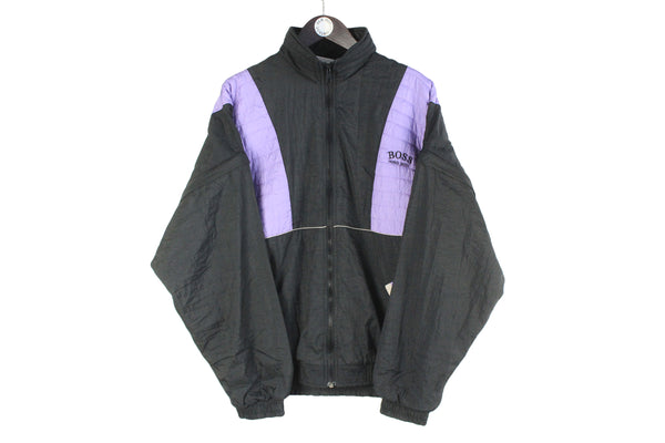 Vintage Hugo Boss Tracksuit Large black purple 90s retro classic windbreaker jacket and track pants suit