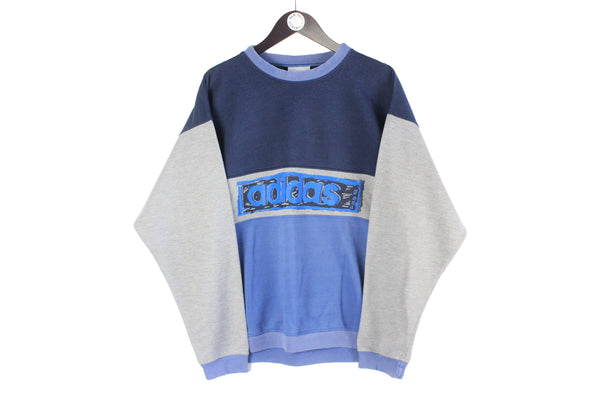 Vintage Adidas Sweatshirt Large blue gray big logo 90s retro crewneck sport jumper