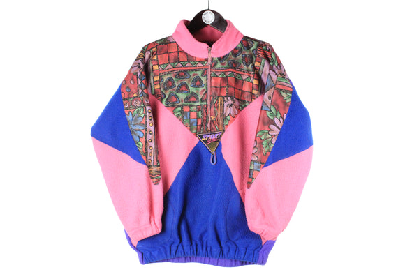 Vintage Fleece 1/4 Zip Women's Medium / Large multicolor abstract pattern 90s retro style winter sport ski jumper sweater