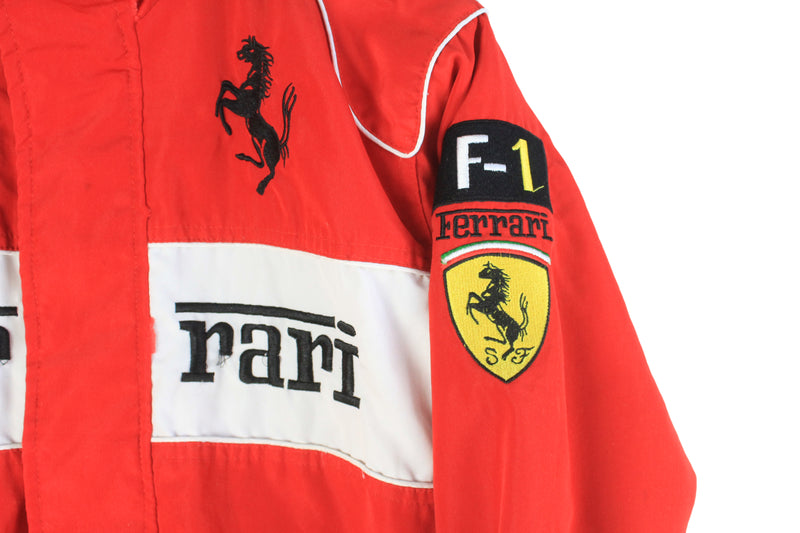 FERRARI VTG 80's Style Auto Competition Red Nylon KIDS Jacket With Hood -  XL